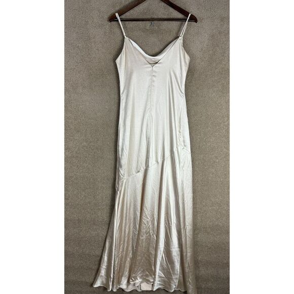 Lulu's Maxi Slip Dress Size Medium M Cream Satin Cowl Neck Wedding Bridesmaid - Picture 8 of 10